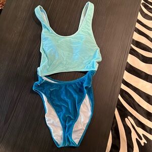 PINK High Leg Cut Out One Piece with shimmery blue tones